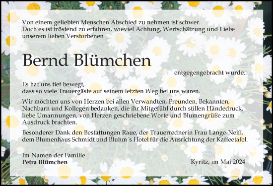 Traueranzeige von Bernd Blümchen von Wochenspiegel