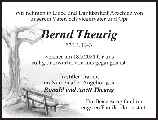Traueranzeige von Bernd Theurig von Märkischen Allgemeine Zeitung