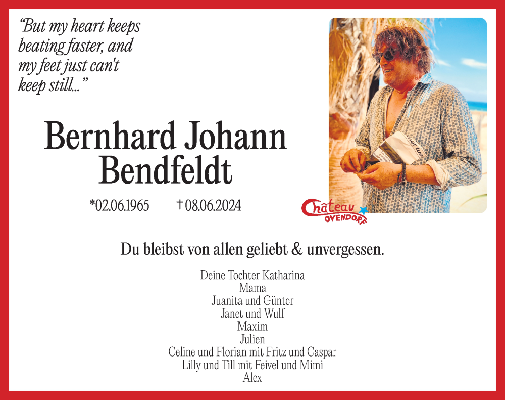  Traueranzeige für Bernhard Bendfeldt vom 15.06.2024 aus Lübecker Nachrichten