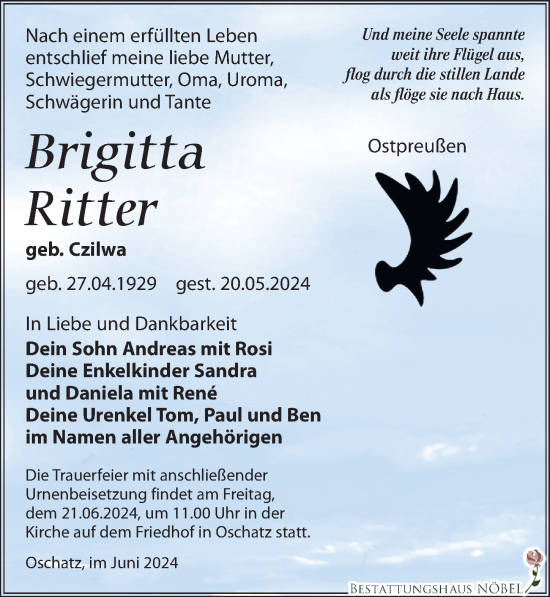 Traueranzeige von Brigitta Ritter von Leipziger Volkszeitung