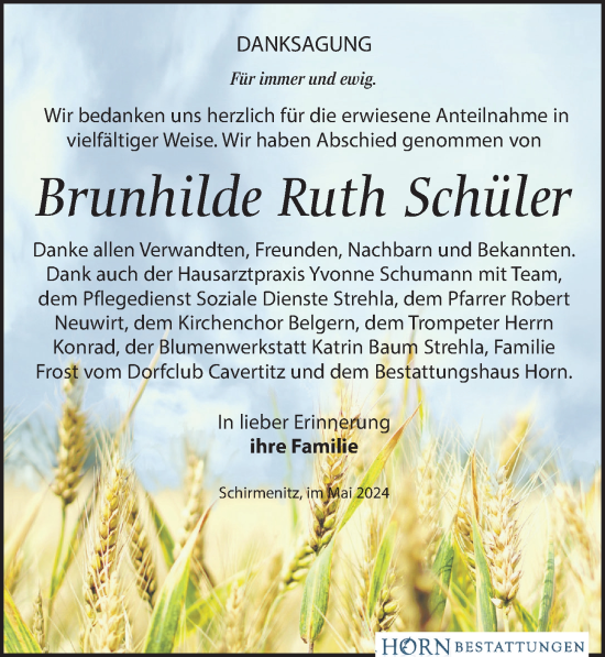 Traueranzeige von Brunhilde Ruth Schüler von Leipziger Volkszeitung
