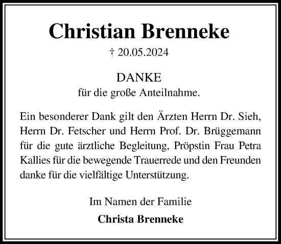 Traueranzeige von Christian Brenneke von Lübecker Nachrichten