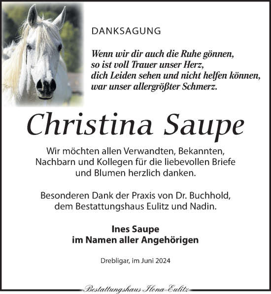 Traueranzeige von Christina Saupe von Torgauer Zeitung