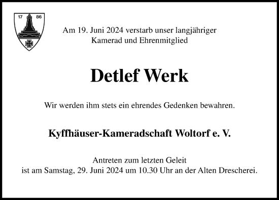 Traueranzeige von Detlef Werk von Peiner Allgemeine Zeitung
