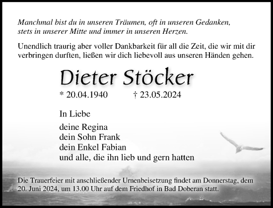 Traueranzeige von Dieter Stöcker von Ostsee-Zeitung GmbH