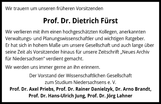 Traueranzeige von Dietrich Fürst von Hannoversche Allgemeine Zeitung/Neue Presse