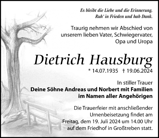 Traueranzeige von Dietrich Hausburg von Torgauer Zeitung