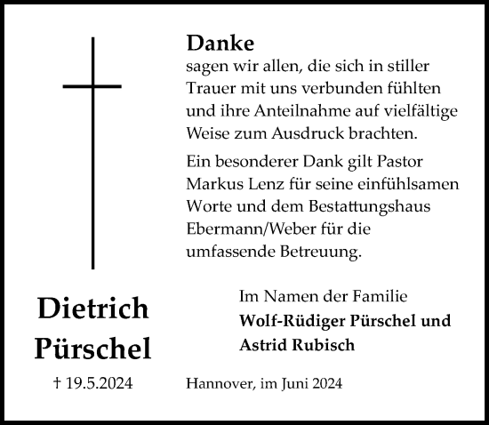 Traueranzeige von Dietrich Pürschel von Peiner Allgemeine Zeitung