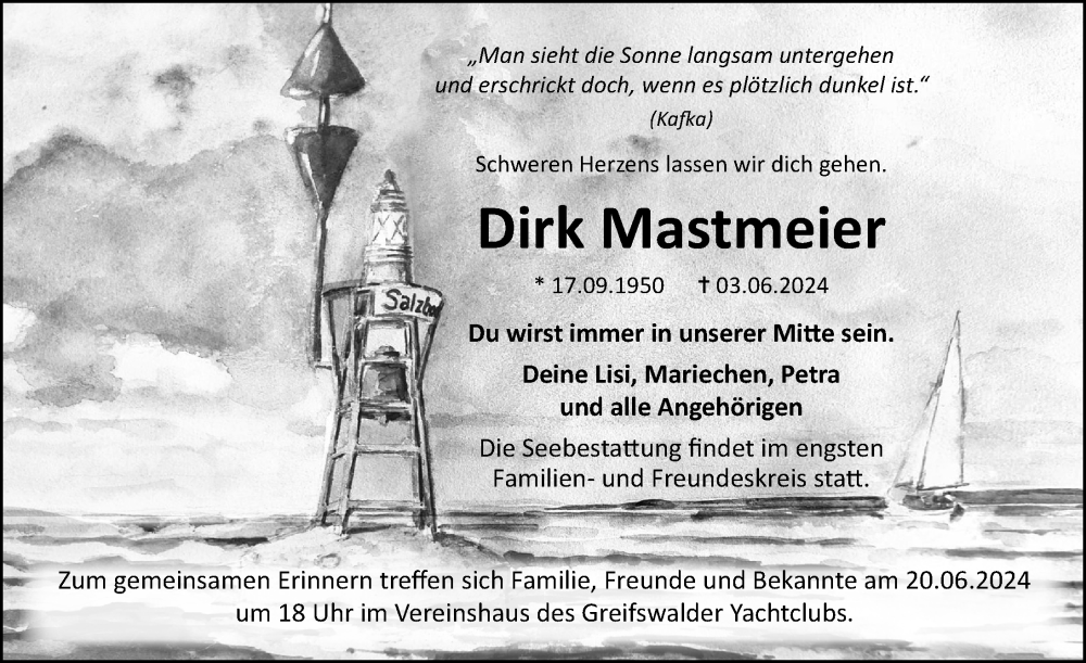  Traueranzeige für Dirk Mastmeier vom 08.06.2024 aus Ostsee-Zeitung GmbH
