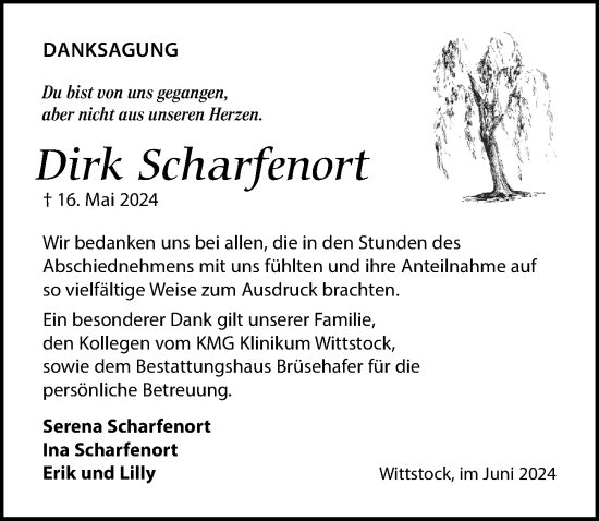 Traueranzeige von Dirk Scharfenort von Wochenspiegel