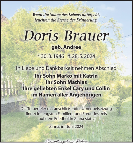 Traueranzeige von Doris Brauer von Torgauer Zeitung