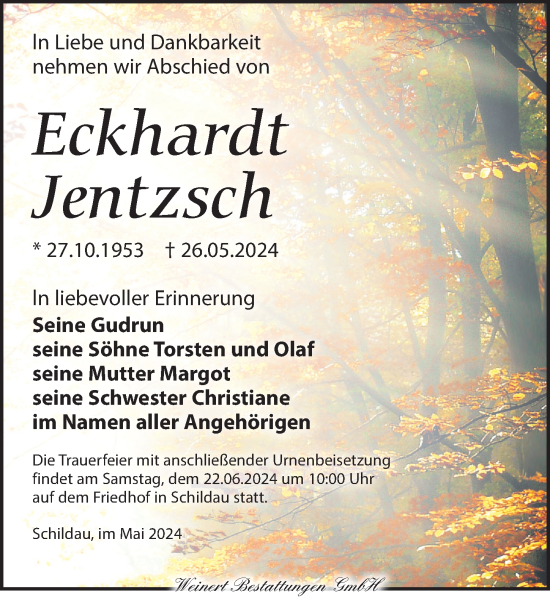 Traueranzeige von Eckhardt Jentzsch von Torgauer Zeitung