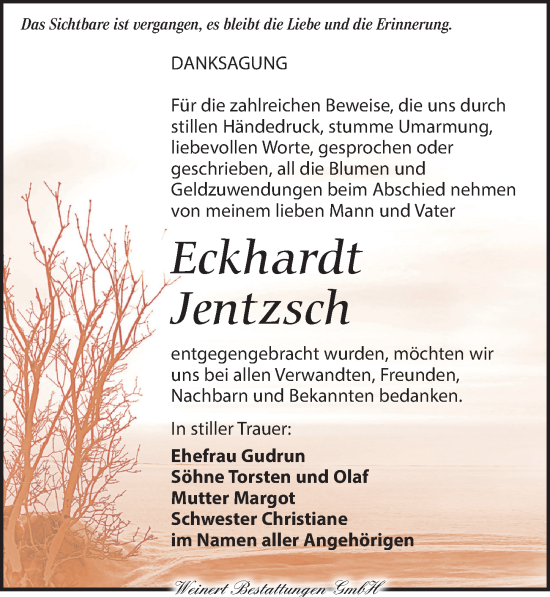 Traueranzeige von Eckhardt Jentzsch von Torgauer Zeitung