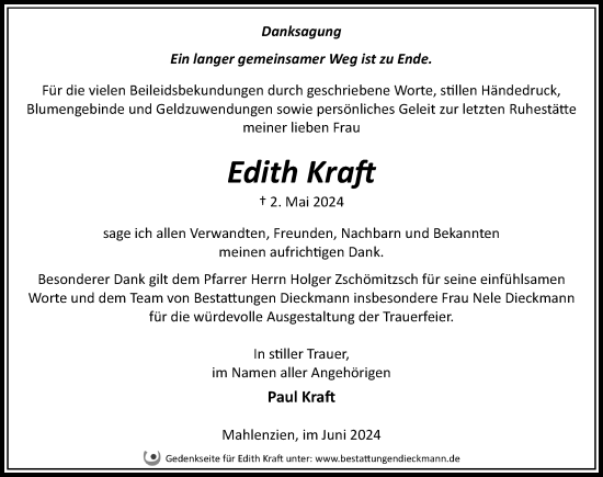 Traueranzeige von Edith Kraft von Märkischen Allgemeine Zeitung