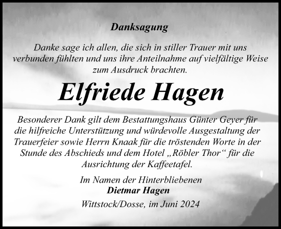 Traueranzeige von Elfriede Hagen von Wochenspiegel