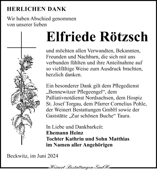 Traueranzeige von Elfriede Rötzsch von Torgauer Zeitung