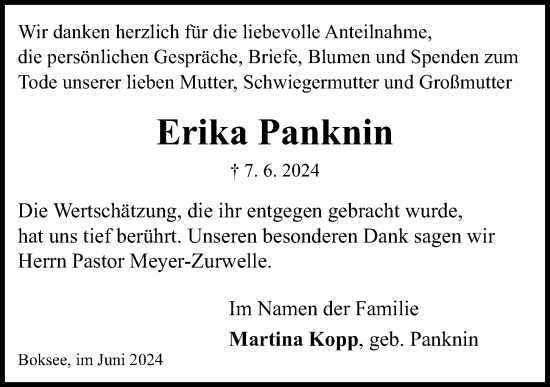 Traueranzeige von Erika Panknin von Kieler Nachrichten