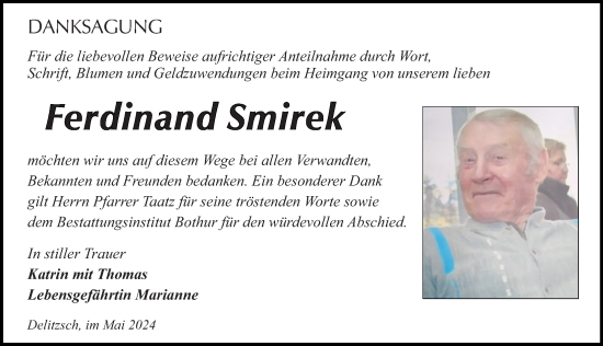 Traueranzeige von Ferdinand  Smirek von Leipziger Volkszeitung