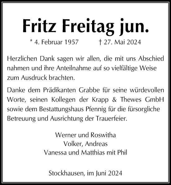 Traueranzeige von Fritz Freitag von Göttinger Tageblatt