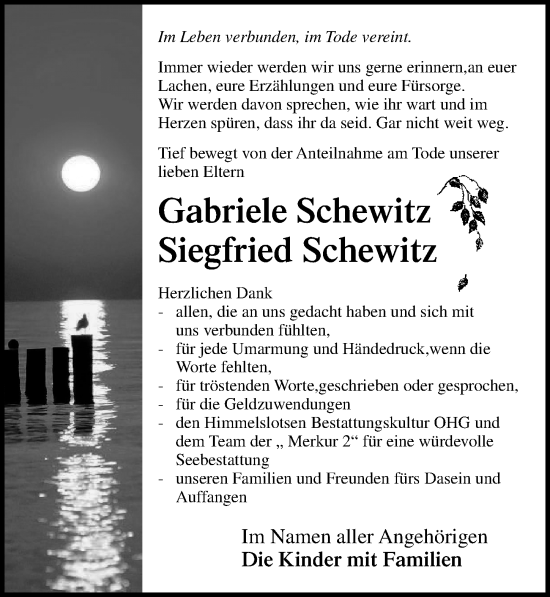 Traueranzeige von Gabriele Schewitz von Ostsee-Zeitung GmbH