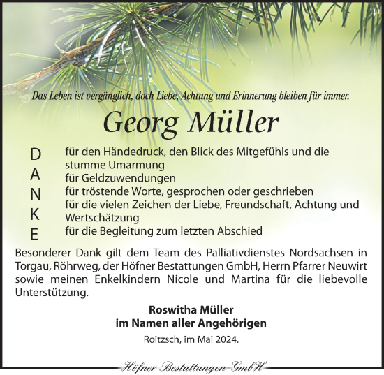 Traueranzeige von Georg Müller von Torgauer Zeitung