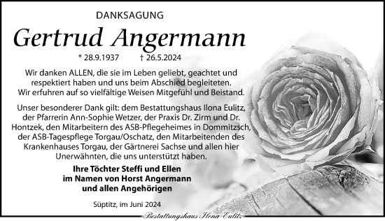 Traueranzeige von Gertrud Angermann von Torgauer Zeitung