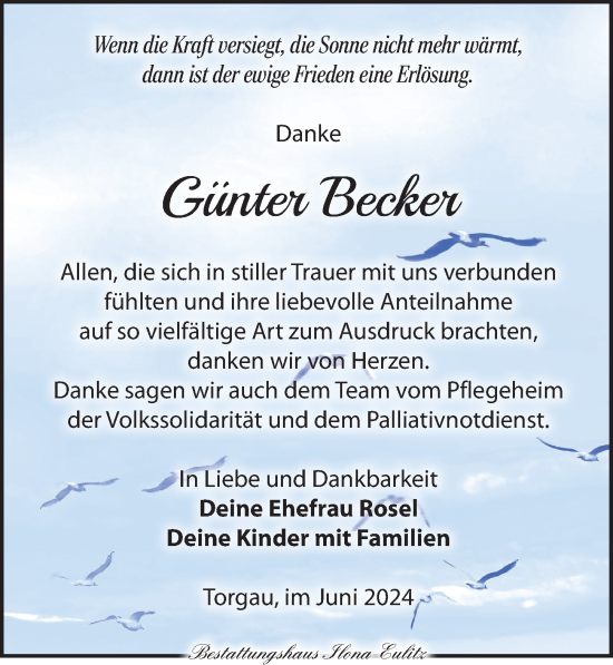 Traueranzeige von Günter Becker von Torgauer Zeitung