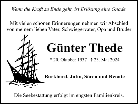 Traueranzeige von Günter Thede von Ostsee-Zeitung GmbH