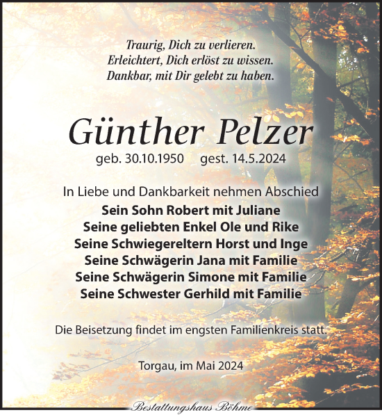 Traueranzeige von Günther Pelzer von Torgauer Zeitung