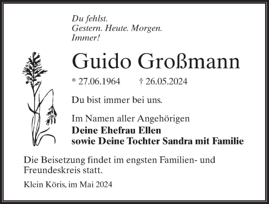 Traueranzeige von Guido Großmann von Märkischen Allgemeine Zeitung