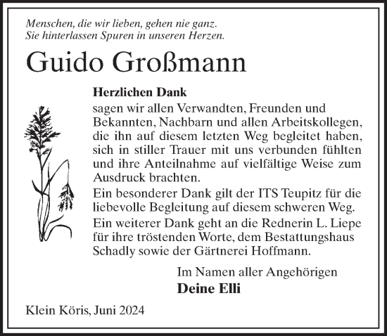 Traueranzeige von Guido Großmann von Märkischen Allgemeine Zeitung