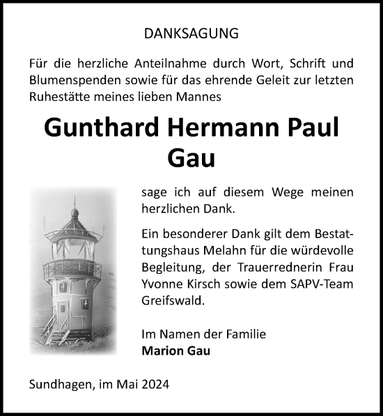 Traueranzeige von Gunthard Hermann Paul Gau