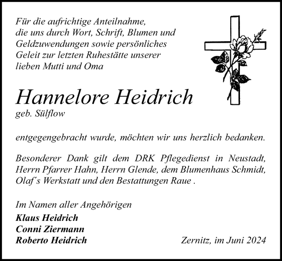 Traueranzeige von Hannelore Heidrich von Wochenspiegel