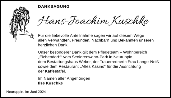 Traueranzeige von Hans-Joachim Kuschke von Märkischen Allgemeine Zeitung