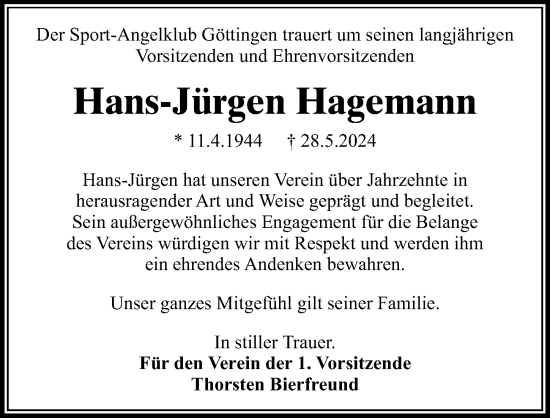 Traueranzeige von Hans-Jürgen Hagemann von Göttinger Tageblatt