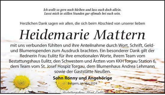 Traueranzeige von Heidemarie Mattern von Torgauer Zeitung
