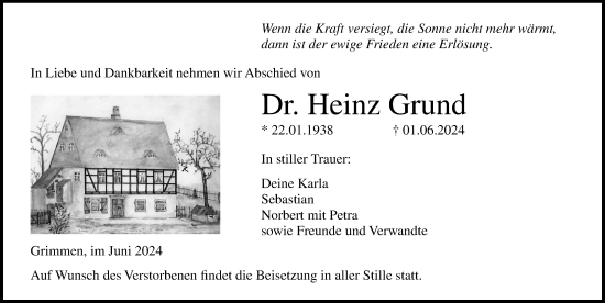 Traueranzeige von Heinz Grund von Ostsee-Zeitung GmbH