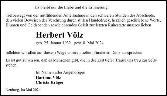 Traueranzeige von Herbert Völz von Ostsee-Zeitung GmbH