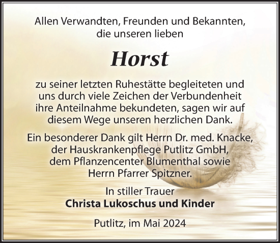Traueranzeige von Horst  von Wochenspiegel