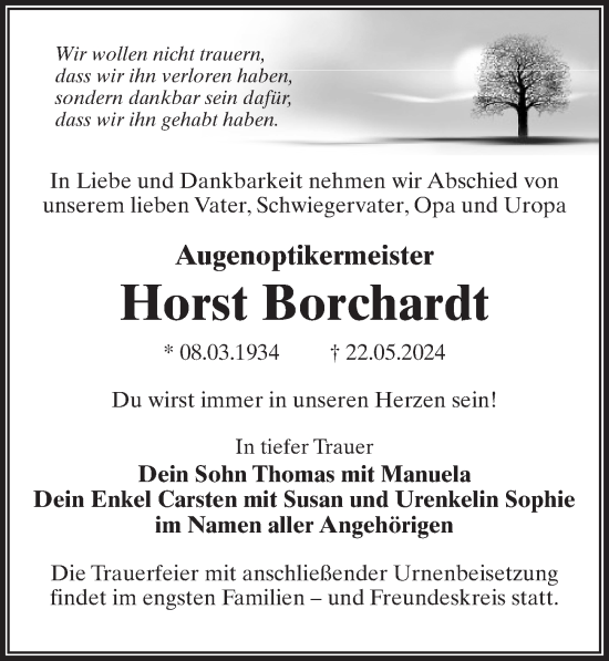 Traueranzeige von Horst Borchardt von Märkischen Allgemeine Zeitung
