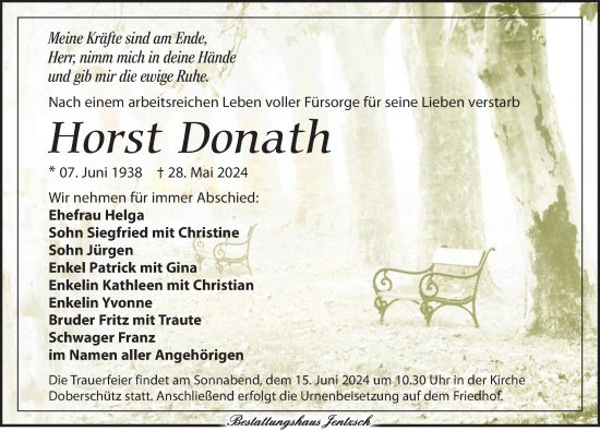 Traueranzeige von Horst Donath von Leipziger Volkszeitung