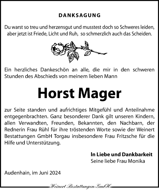 Traueranzeige von Horst Mager von Torgauer Zeitung