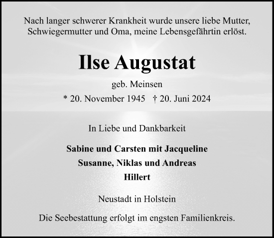 Traueranzeige von Ilse Augustat von Lübecker Nachrichten