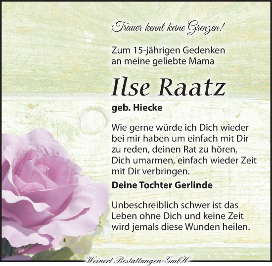 Traueranzeige von Ilse Raatz von Torgauer Zeitung