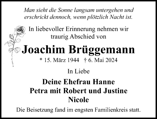 Traueranzeige von Joachim Brüggemann von Ostsee-Zeitung GmbH