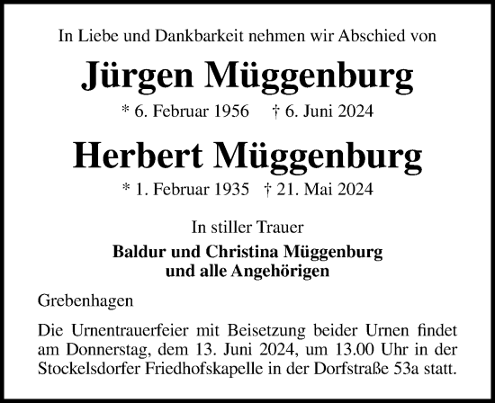 Traueranzeige von Jürgen Müggenburg von Lübecker Nachrichten