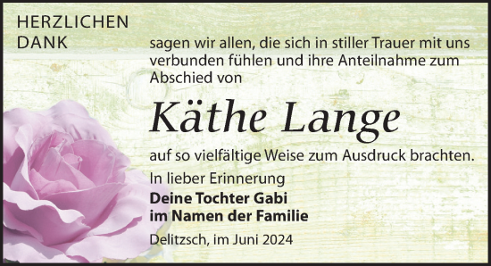 Traueranzeige von Käthe Lange von Leipziger Volkszeitung