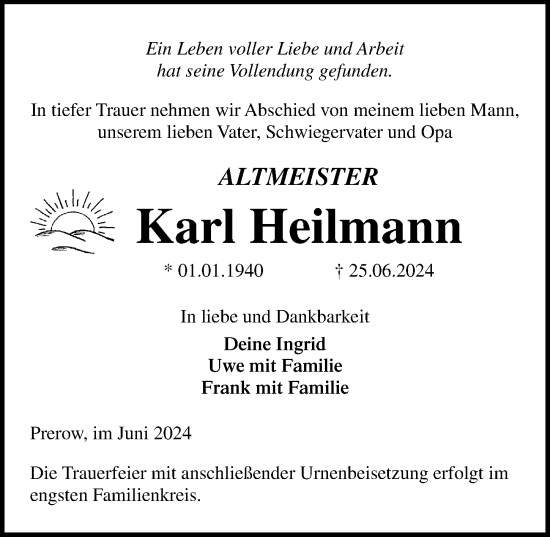 Traueranzeige von Karl Heilmann von Ostsee-Zeitung GmbH
