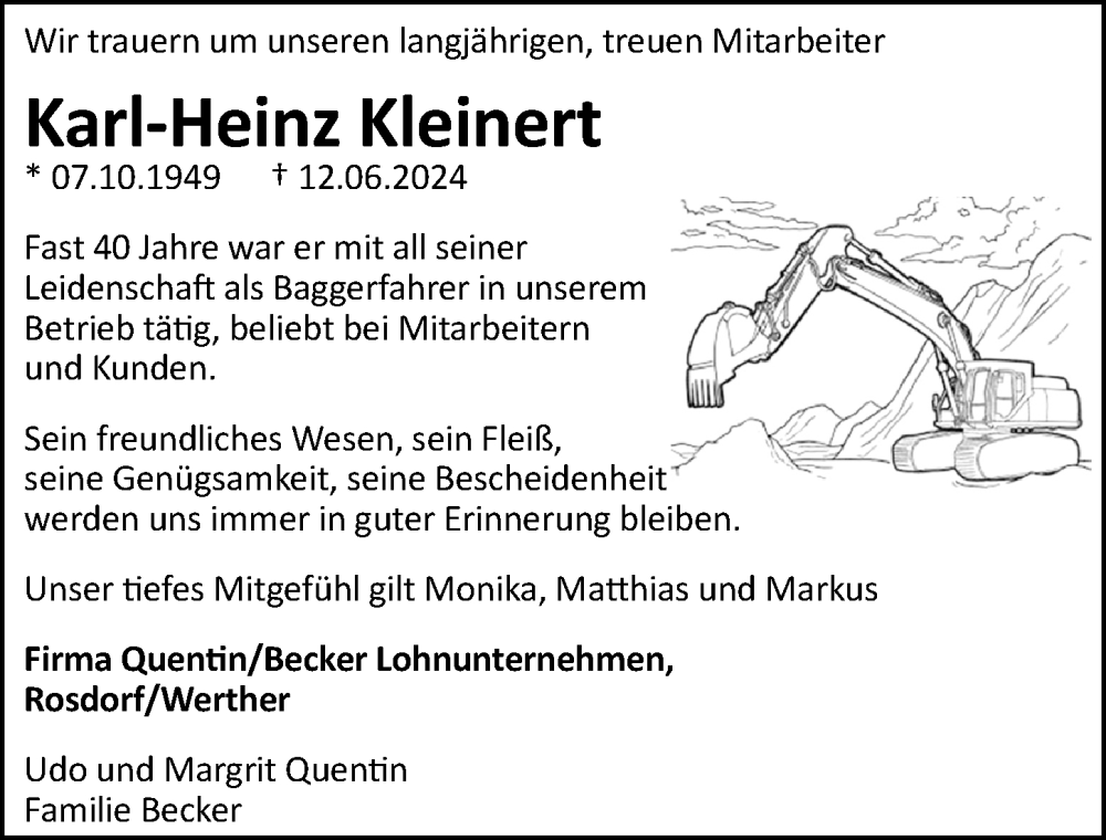  Traueranzeige für Karl-Heinz Kleinert vom 29.06.2024 aus Göttinger Tageblatt