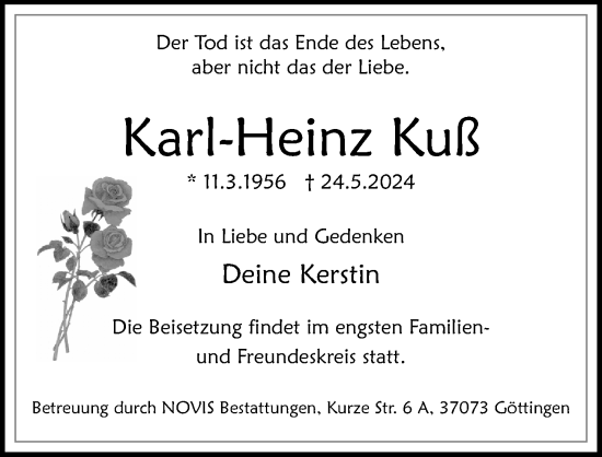 Traueranzeige von Karl-Heinz Kuß von Göttinger Tageblatt
